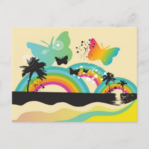 Cartão Postal Cartão-postal das Borboletas Rainbows e Palm Trees