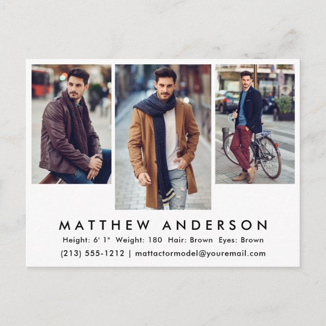 Cartão Postal Cartão-postal de 3 modelos fotográficos para ator  (Frente)