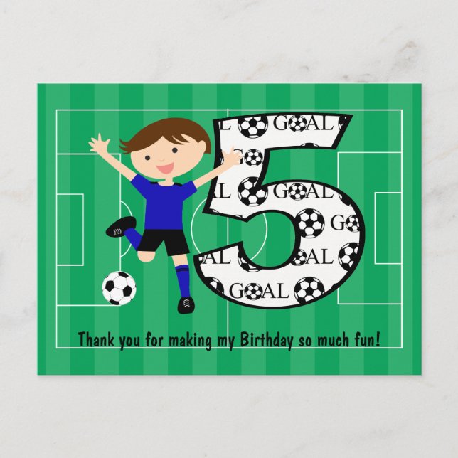 Cartão Postal Cartão-postal de 5 Birthday Blue e Black Soccer (Frente)