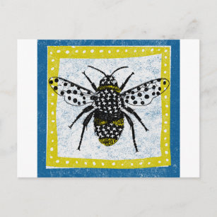 Cartão Postal Cartão-postal de abelha amarela azul inseto preto
