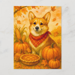 Cartão Postal Cartão-postal de Ação de Graças Feliz Pumpkin Corg