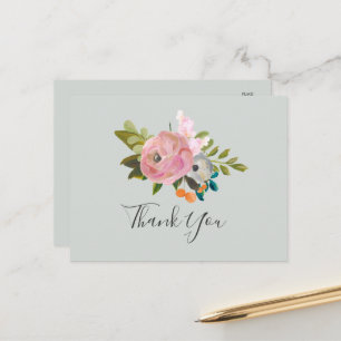 Cartão Postal Cartão-postal de agradecimento Floral Pintado