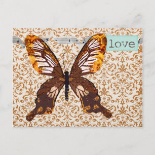 Cartão Postal Cartão-postal de amor com Damask Butterfly