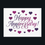 Cartão Postal Cartão-postal de aniversário feliz da Elegante com<br><div class="desc">Celebre o amor e os marcos com este elegante cartão postal do Feliz Aniversário! Com um belo design de tipografia rodeado de corações roxos e cor-de-rosa,  este cartão é perfeito para enviar desejos sinceros aos seus entes queridos. Ideal para casais,  aniversários ou celebrações românticas.</div>