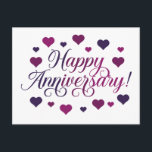 Cartão Postal Cartão-postal de aniversário feliz da Elegante com<br><div class="desc">Celebre o amor e os marcos com este elegante cartão postal do Feliz Aniversário! Com um belo design de tipografia rodeado de corações roxos e cor-de-rosa,  este cartão é perfeito para enviar desejos sinceros aos seus entes queridos. Ideal para casais,  aniversários ou celebrações românticas.</div>