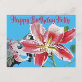 Cartão Postal Cartão-postal de aniversário floral bonito Red Lil