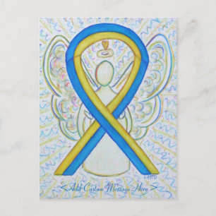 Cartão Postal Cartão-postal de anjo de fita de consciência azul