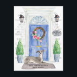 Cartão Postal Cartão-postal de Anúncio Móvel de Greyhound Italia<br><div class="desc">Anuncie o seu novo discurso com o nosso anúncio de na moda com um galão italiano,  porta azul da frente,  tapete de boas-vindas,  letreiro,  topiários e uma coroa floral em fundo de tijolo de cinza.</div>