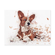 Cartão-postal de arte Corgi e Feather