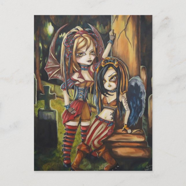 Cartão Postal Cartão-postal de Arte de Anjo Gótico Escuro Vampir (Frente)