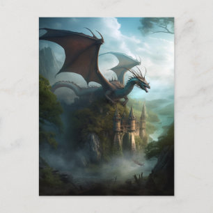 Cartão Postal Cartão-Postal De Arte Dragon E Castle Fantasy
