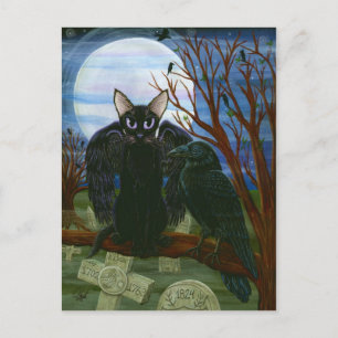 Cartão Postal Cartão-postal de Arte Gótica de Gato Negro Raven