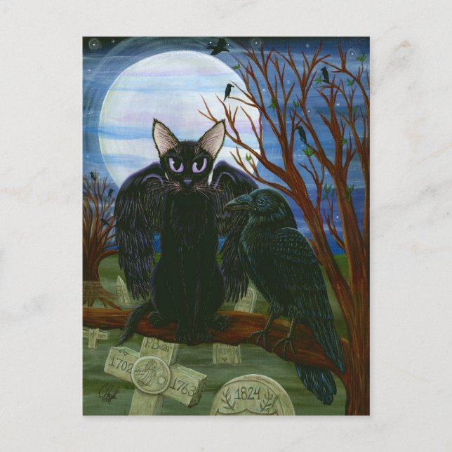 Cartão Postal Cartão-postal de Arte Gótica de Gato Negro Raven (Frente)