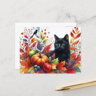 Cartão Postal Cartão-postal de Autumn Orange e Black Cat