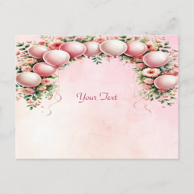 Cartão Postal Cartão-postal de Balões Rosa (Frente)