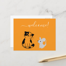Cartão Postal Cartão-postal de boas-vindas laranja com Cat & Mou