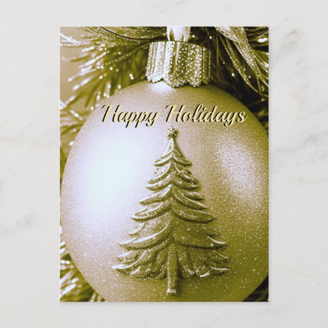 Cartão Postal Cartão-postal de Bola de Natal de Férias Douradas (Frente)