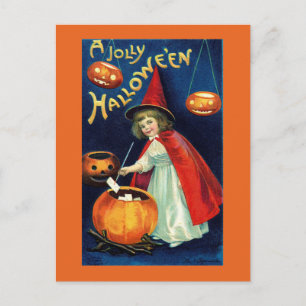 Cartão Postal Cartão-postal de Bruxa Vintage Jolly Halloween Gi