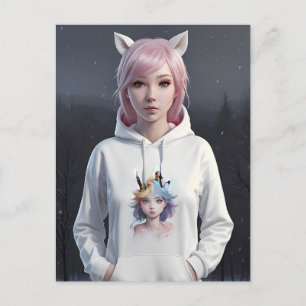 Cartão Postal Cartão-postal de cabelo rosa e orelhas