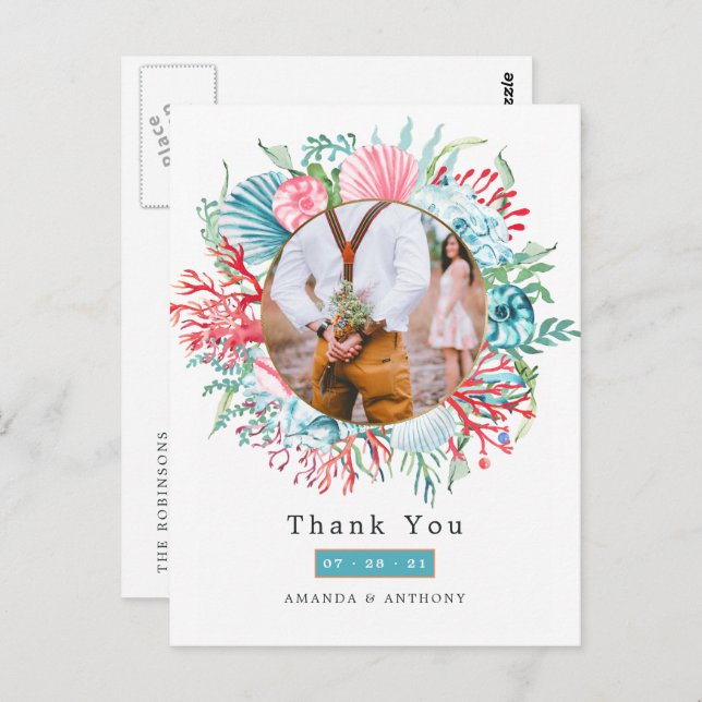 Cartão Postal Cartão-postal de Casamento de Verão na Praia com T (Frente/Verso)