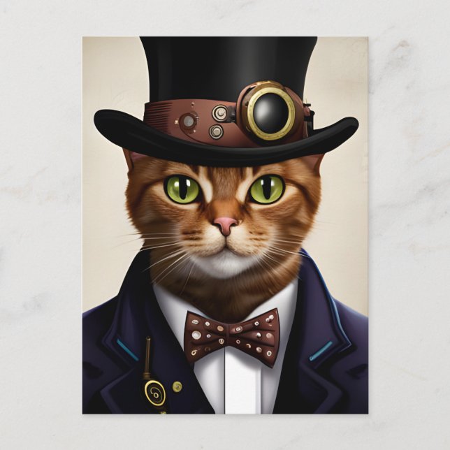Cartão Postal Cartão-postal de Cat Steampunk (Frente)