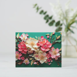 Cartão Postal Cartão-postal de cerejeira com flores enroladas - 