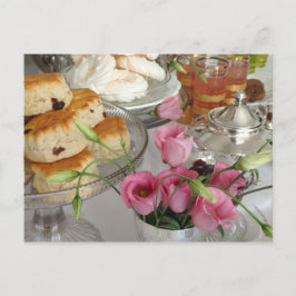 Cartão Postal Cartão-postal de chá Scones Flores Rosa Boca-Cola