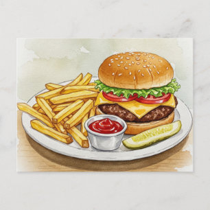 Cartão Postal Cartão-postal de Cheeseburger French Fries