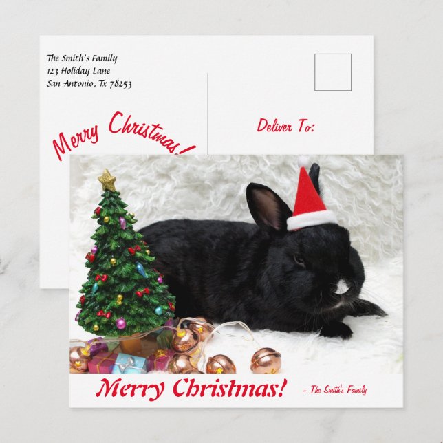 Cartão Postal Cartão-postal de coelho de Natal Personalizado (Frente/Verso)