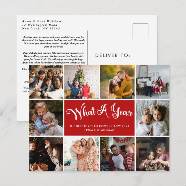 Cartão Postal Cartão-postal de Colagem de Fotos de Um Ano Modern (Frente/Verso)