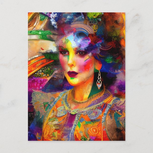 Cartão Postal Cartão-postal de Colagem Mídia Mista da Mulher (Frente)