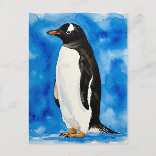 Cartão Postal Cartão-postal de cor d'água para pinguins brancos 