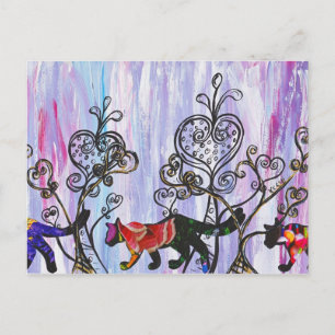 Cartão Postal Cartão-postal de coração e gatos