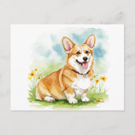 Cartão Postal Cartão-postal de Corgi Bonito com Flores