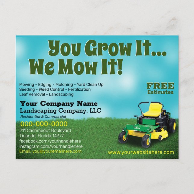 Cartão Postal Cartão-postal de Corte de Grass Landscaping (Frente)