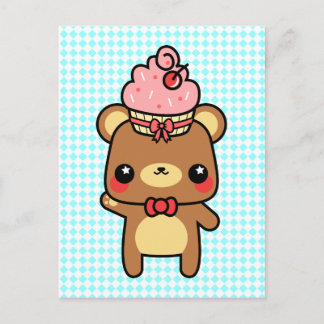 Cartão Postal Cartão-postal de Cupcake do Urso Kawaii Adorável