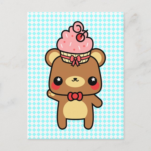 Cartão Postal Cartão-postal de Cupcake do Urso Kawaii Adorável (Frente)