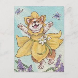 Cartão Postal Cartão-postal de Daffy Dilly Primavera Corgi