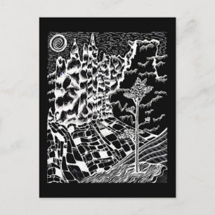 Cartão Postal Cartão-postal de desenho de natureza preto e branc