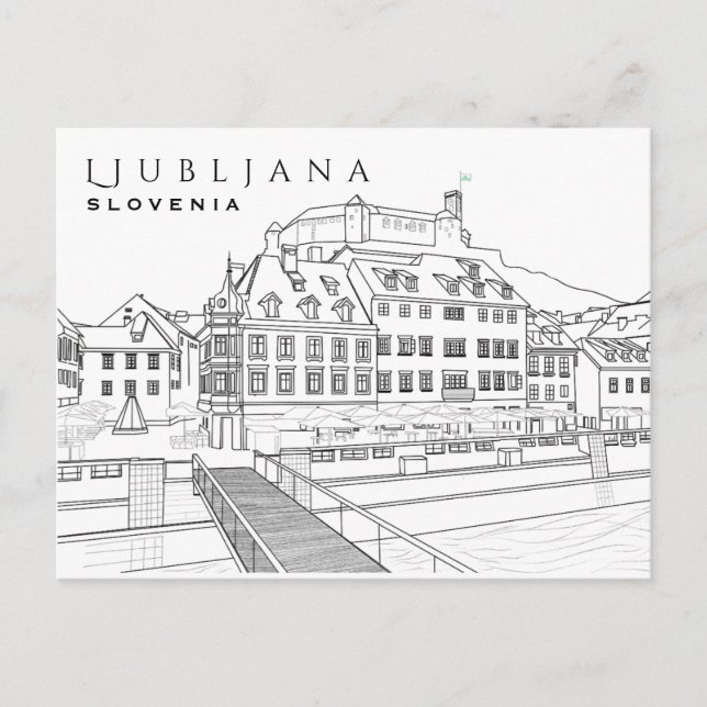 Cartão Postal Cartão-postal de desenho Ljubljana (Frente)