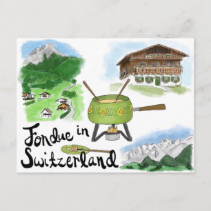 Cartão Postal Cartão-postal de desenho viagem: Fondue na Suiça