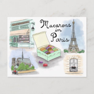 Cartão Postal Cartão-postal de desenho viagem: Macarons em Paris