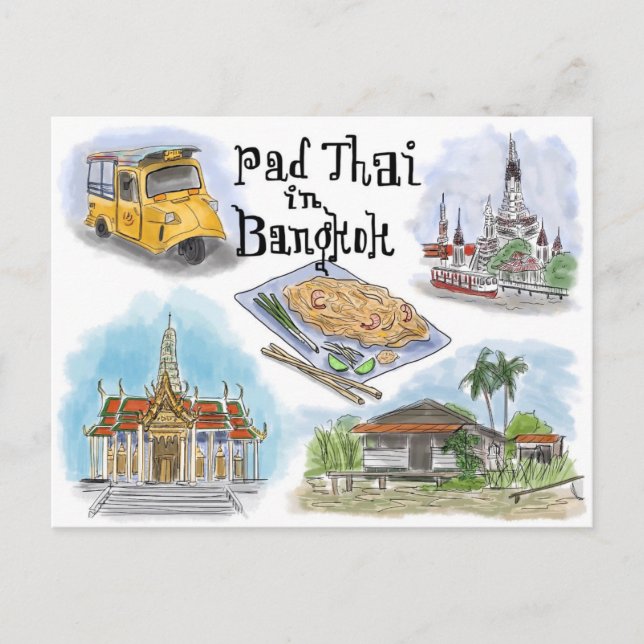 Cartão Postal Cartão-postal de desenho viagem: Pad Thai em Bangk (Frente)