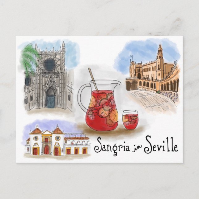 Cartão Postal Cartão-postal de desenho viagem: Sangria na Espanh (Frente)