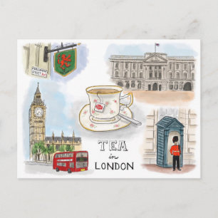 Cartão Postal Cartão-postal de desenho viagem: Tea in London Eng
