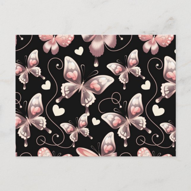 Cartão Postal Cartão-postal de Design de Corações de Borboleta (Frente)