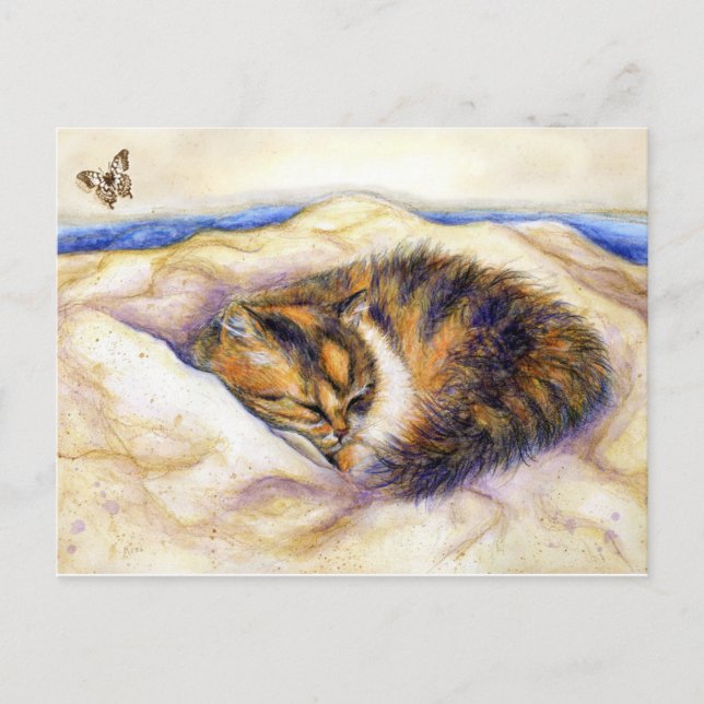 Cartão Postal Cartão-postal de dormir para Mini Art Calico Cat (Frente)