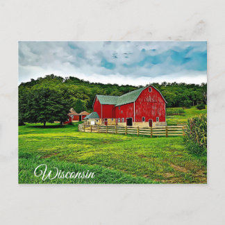 Cartão Postal Cartão-postal de Fazenda do Wisconsin Red Barn