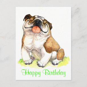 Cartão Postal Cartão-postal de Feliz Aniversário Bulldog Puppy S