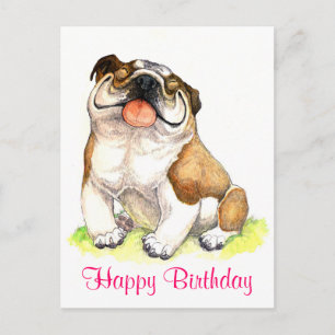 Cartão Postal Cartão-postal de Feliz Aniversário Bulldog Puppy S